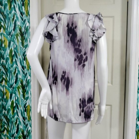 Banana Republic Purple Print Silk Ruffle Sleeveless Blouse Women's Size Medium - Picture 4 of 10
